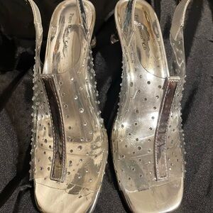 Pierre Dumas Silver Clear Rhinestone Slingback Sandals